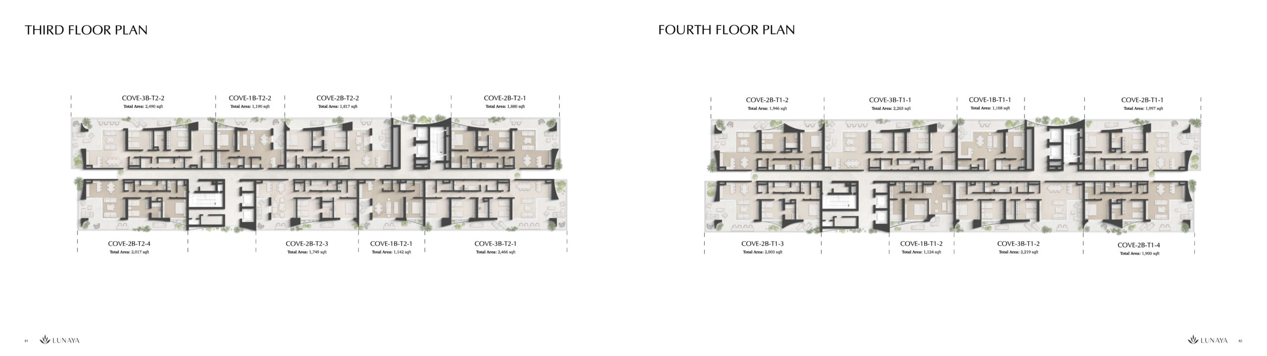 Typical 3rd & 4th floor plan at Lunaya Apartments by Zaya