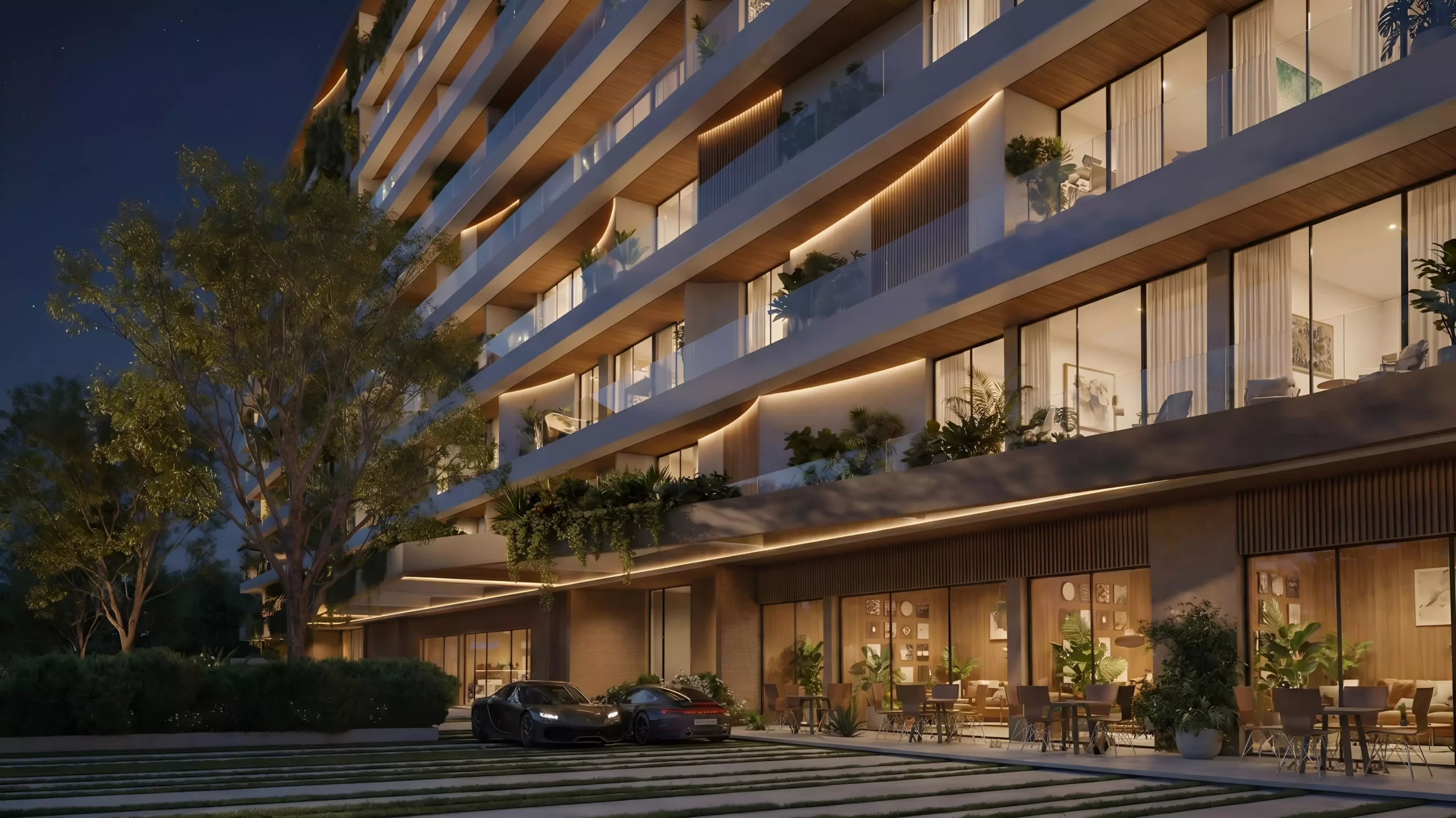 Luxury apartment exterior at Cove at Lunaya Terraces